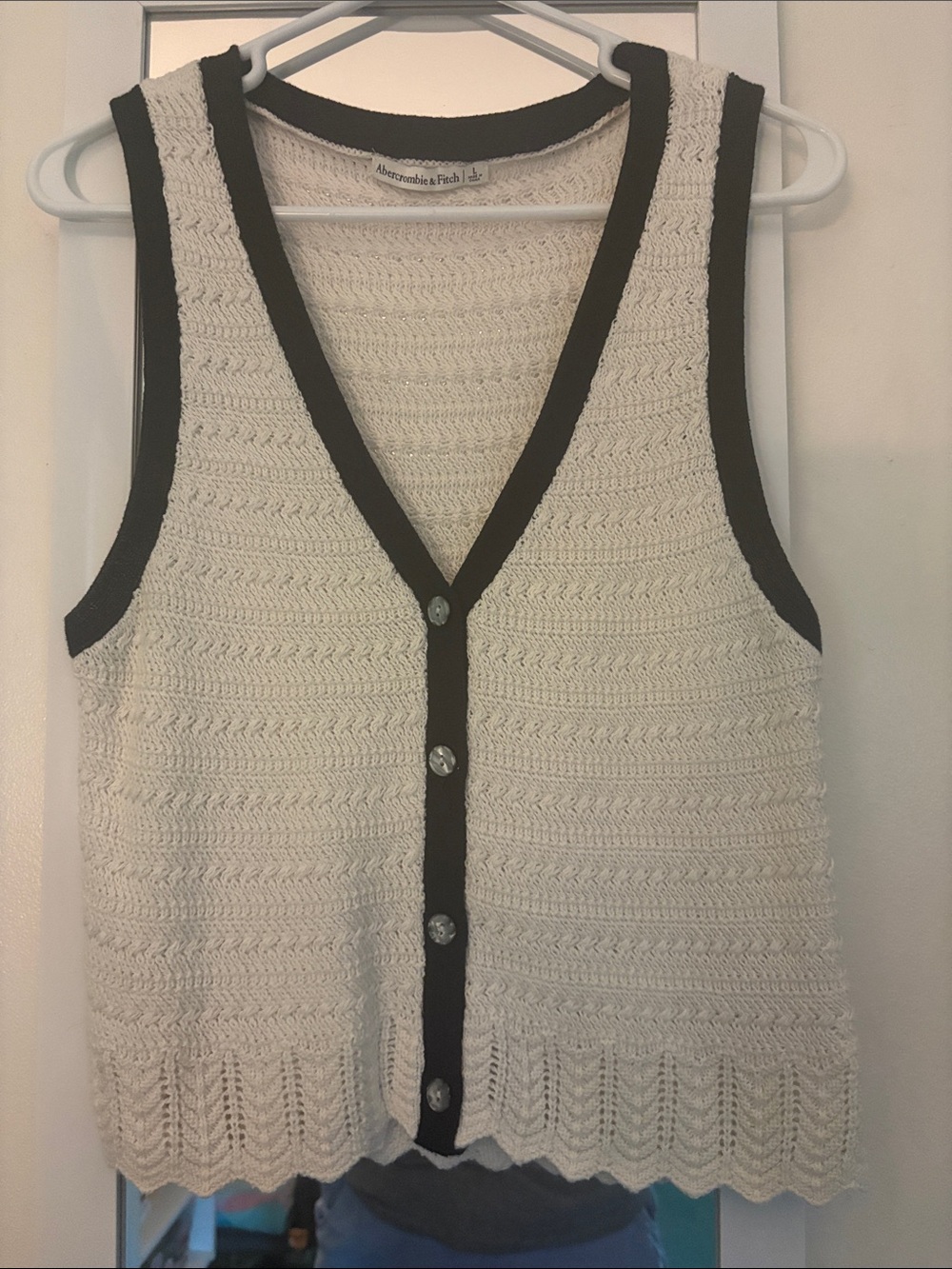 Abercrombie & Fitch Cream Knit Tank with Black Trim and Buttons